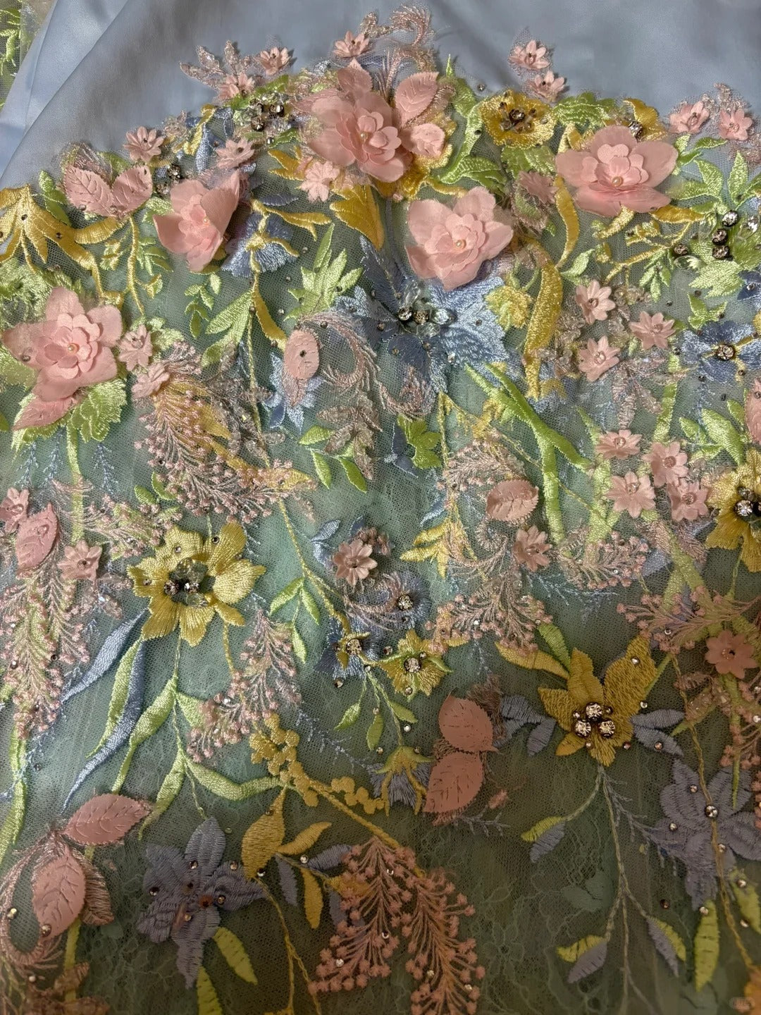 Blue floral elegant long tulle trailing ball gown evening dress gh4384