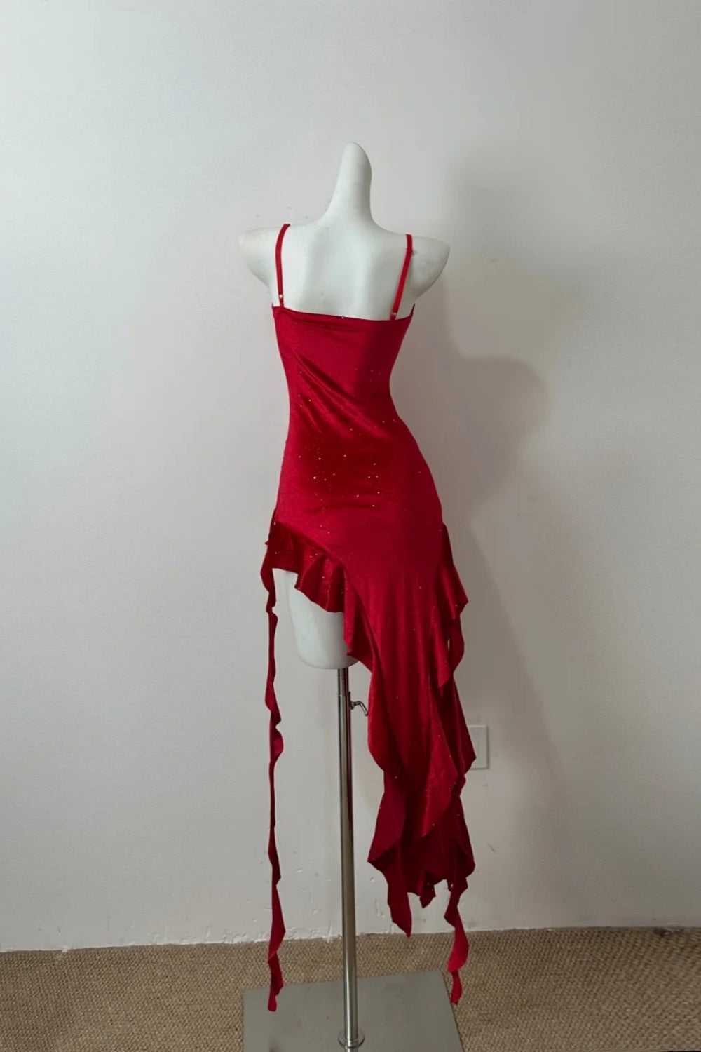 Girlhomeshops--Red Shiny Short Ruffle Satin Homecoming Dress Birthday Party Dress gh5479