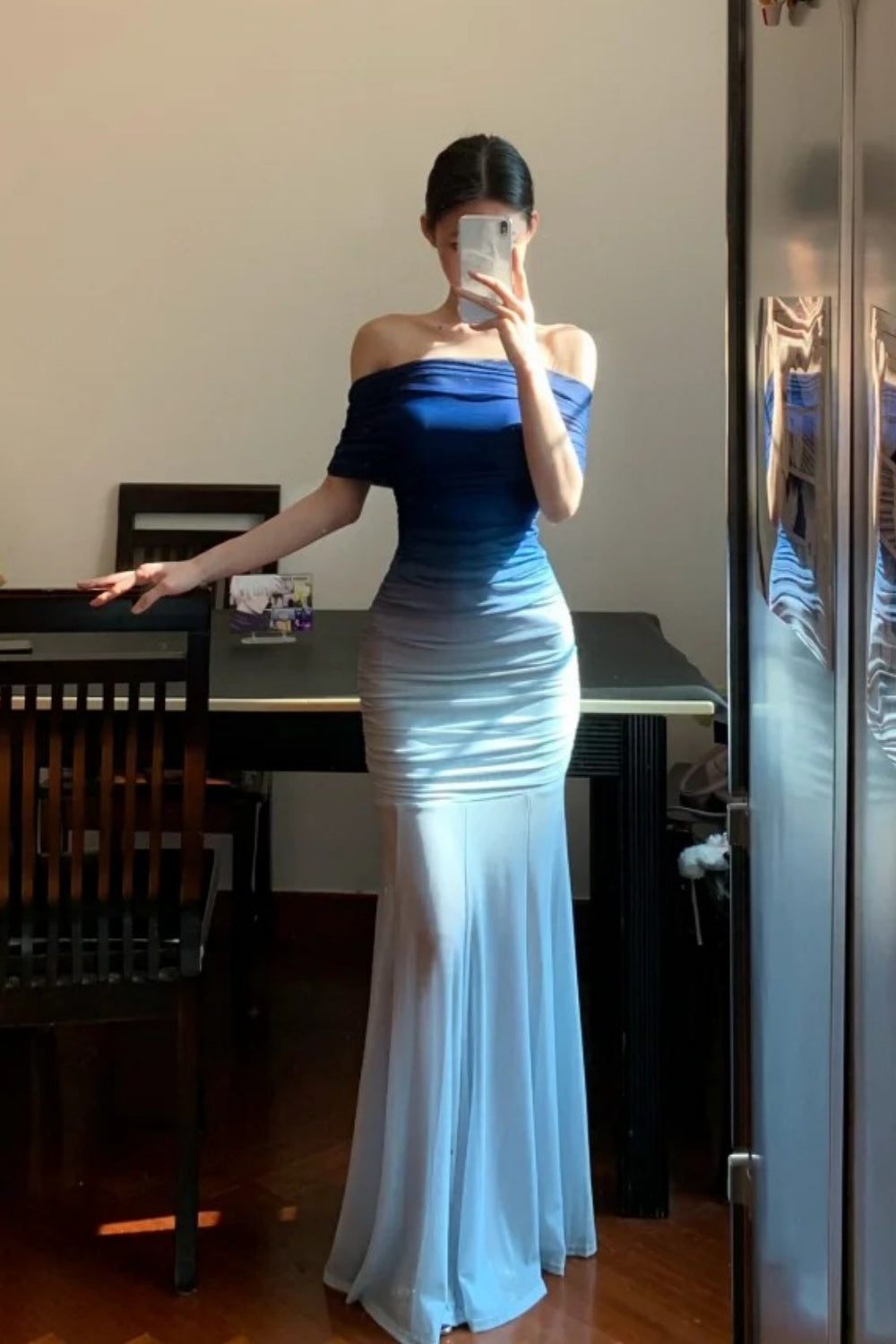 Robe de soirée bleue dégradée, robe de vacances, robe de bal longue et élégante, robe de remise de diplôme, robe de cérémonie gh6631