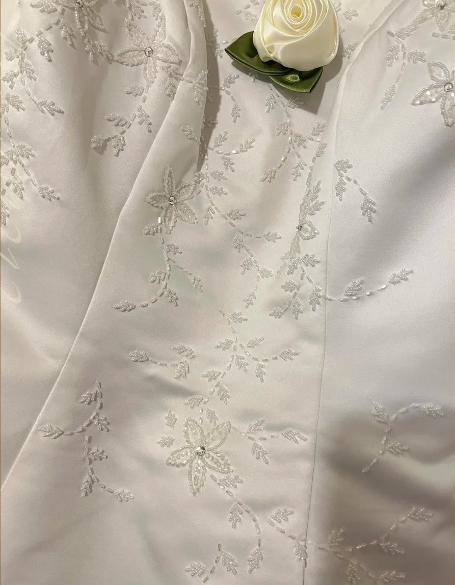 Weißes exquisites Perlen langes Satin Ballkleid, Abendkleid, Hochzeitskleid gh4511