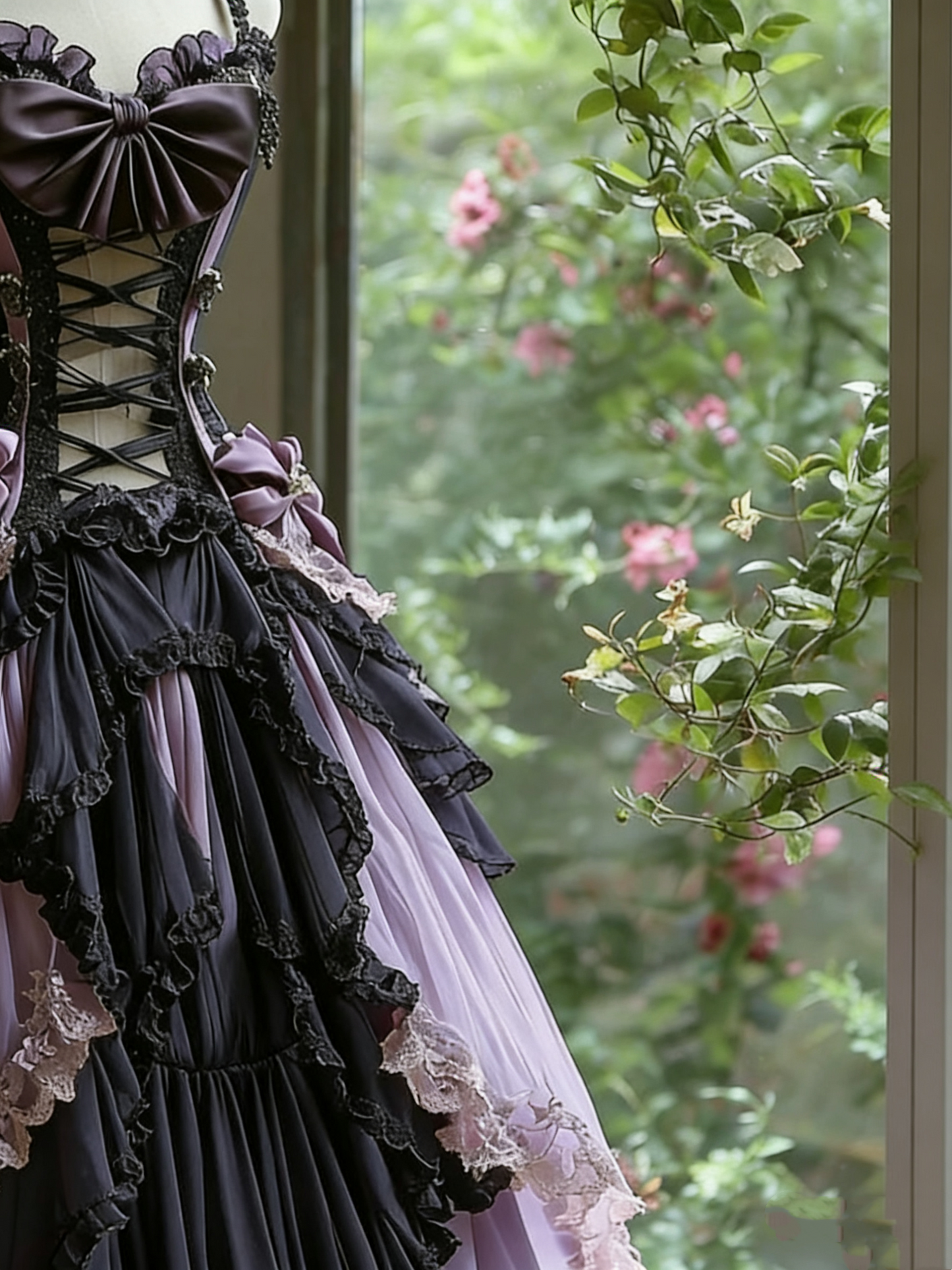 Dark Sweet Lolita Ballkleid mit schwarz-violetten Kontrastnähten und Schnürung - Teeparty- und Cosplay-Kleid gh6553
