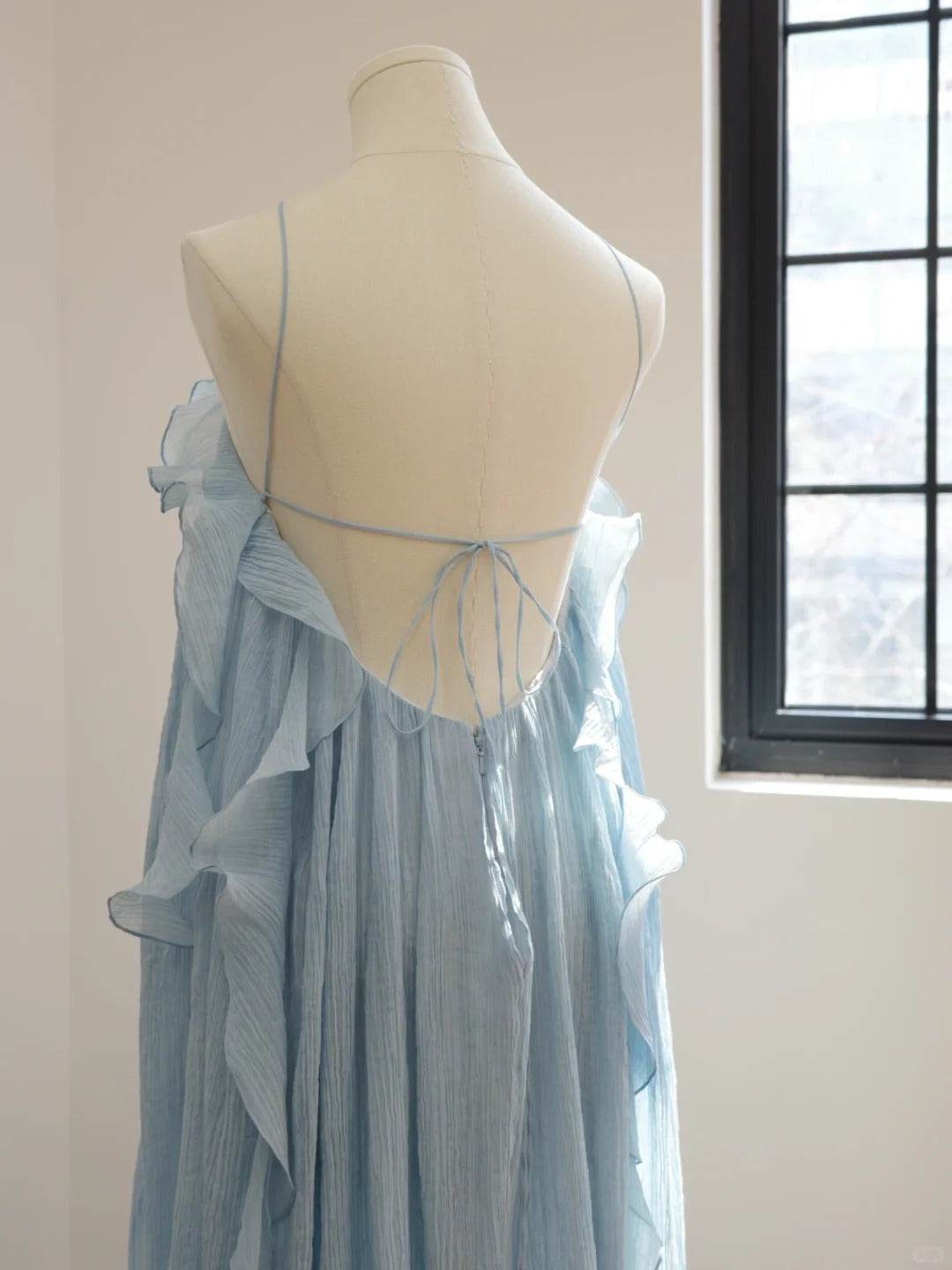 Girlhomeshops-Blue floral halter long backless chiffon party dress wedding guest dress gh5063