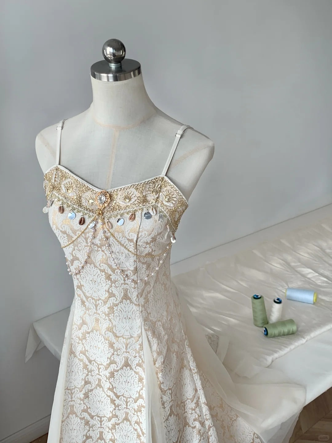 Streamer champagne retro elegant spaghetti straps Long chiffon stunning palace style birthday dress prom dress party dress gh4186