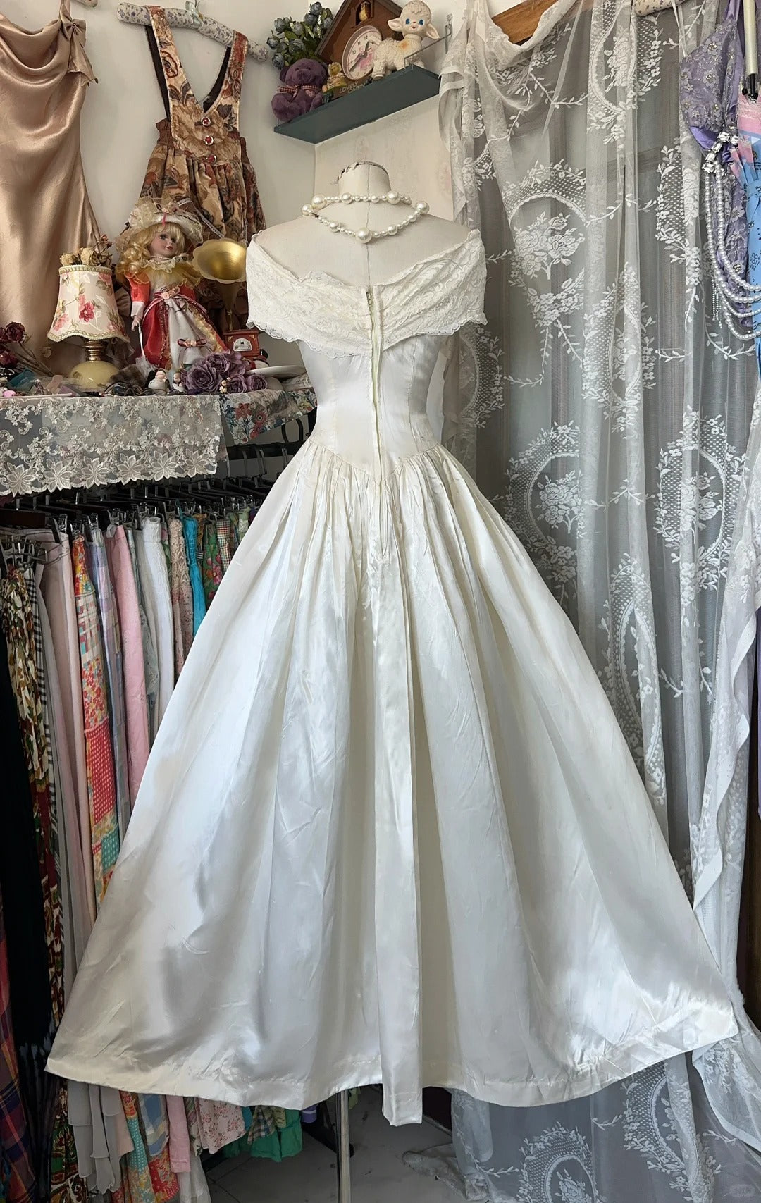 Girlhomeshops-Ivory white floral long satin Prom dress evening dress birthday party dress gh5181