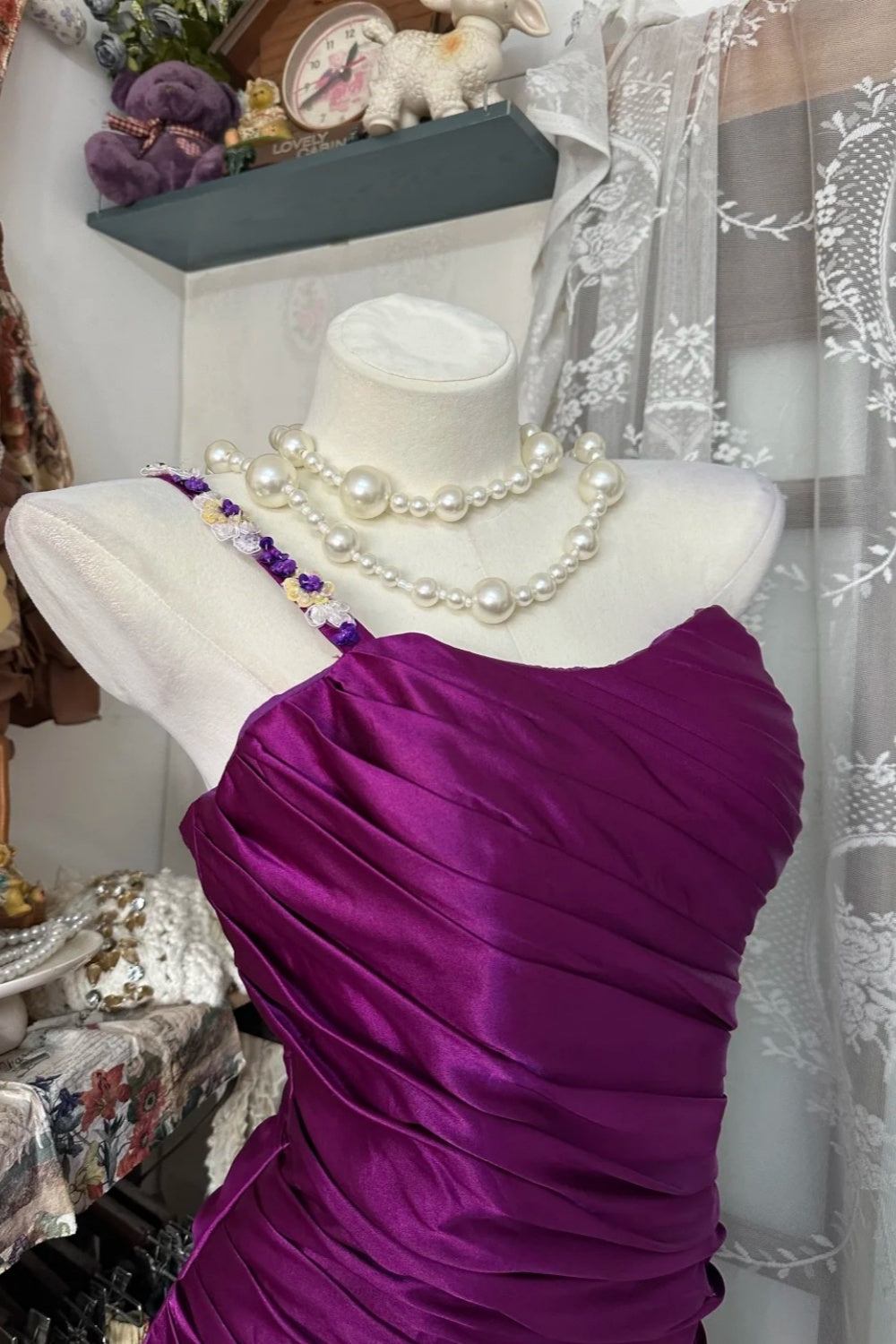 girlhomeshops - Nouvelle robe rétro, robe en satin violet gh61278