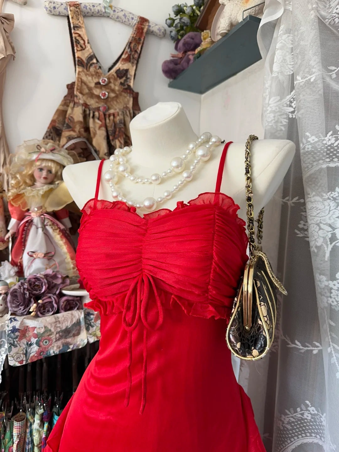 Girlhomeshops-Red vintage long chiffon Prom Dress homecoming dress birthday dress gh5229