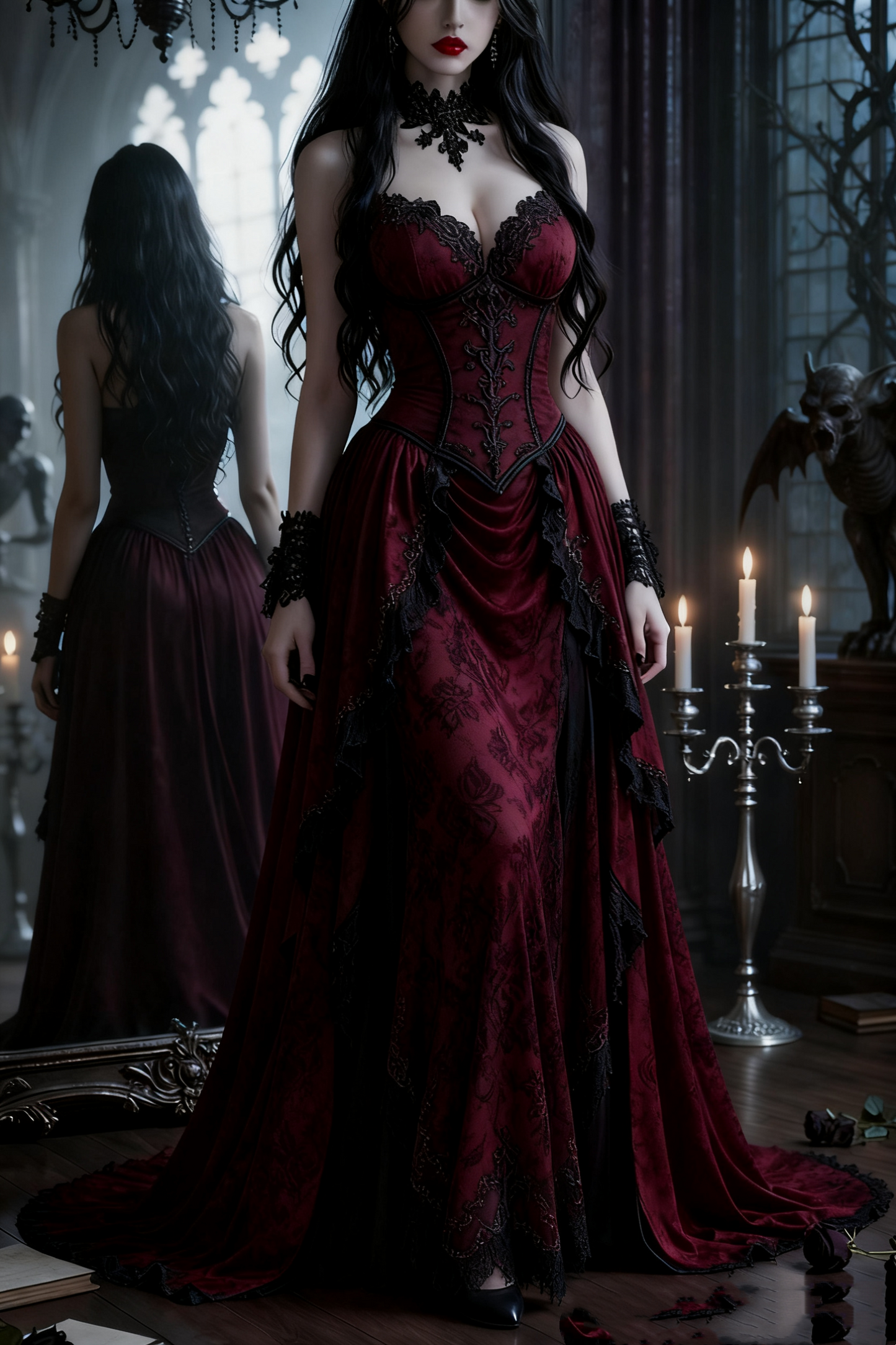 girlhomeshops-Langes, bodenlanges Ballkleid aus lila Samt mit Schleppe gh5942