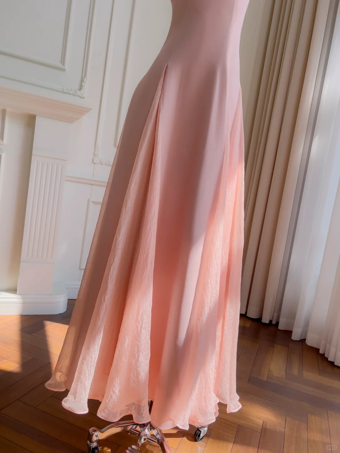 girlhomeshops--Pink spaghetti strap long dress gh5732
