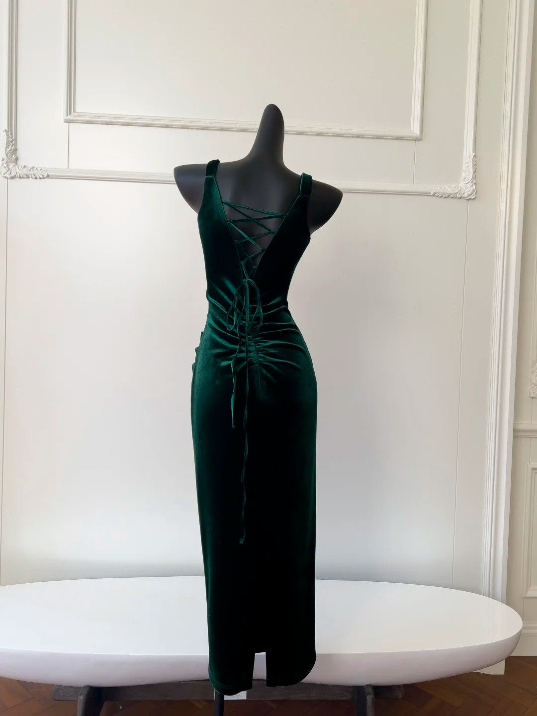 Green Vintage Elegant Long Velvet Slim Evening Dress Party Dress Prom Dress gh4273