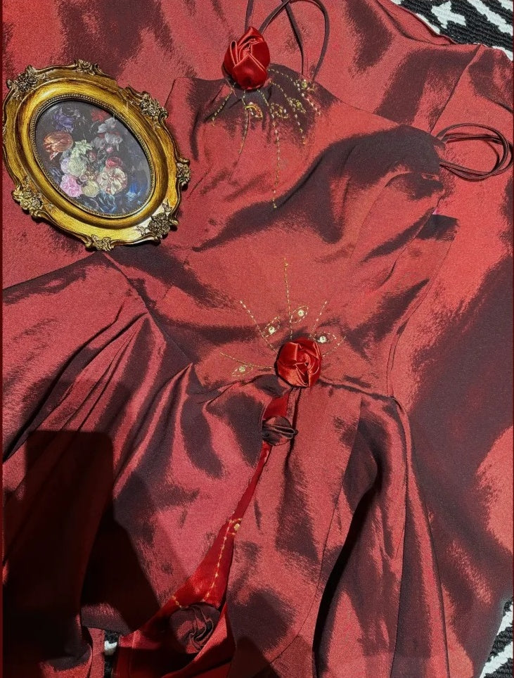 Burgundy Exquisite Beaded Long Floral Satin Tulle Ball Gown Evening Gown Graduation Gown gh4255