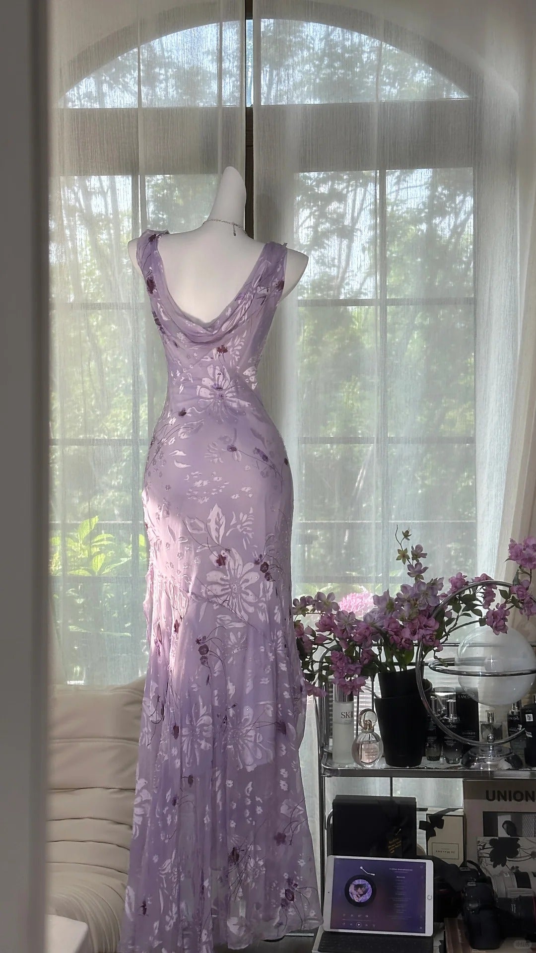 Girlhomeshops-Purple Floral Elegant Long Chiffon Prom dress Evening Dress Party Dress Date Dress gh5080
