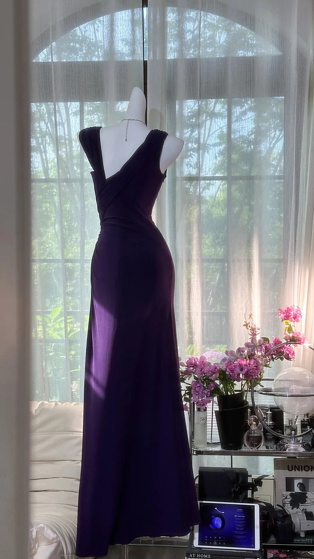 Purple Rhinestone Long Chiffon Ball Gown Evening Dress Party Dress Date Dress Prom Dress gh4677