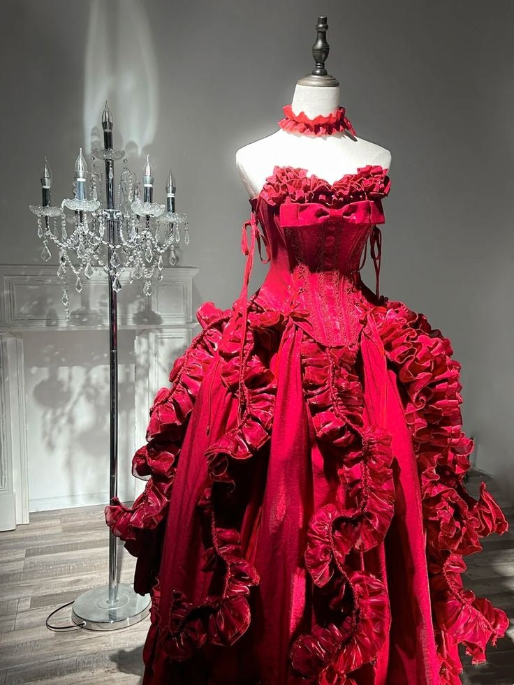 girlhomeshops-Red floor-length ball gown gh6155