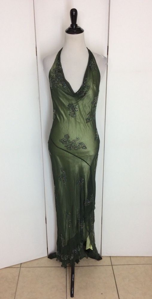 Robe de soirée longue en mousseline de soie et tulle, élégante et exquise, motif floral, col pivotant, style vintage, vert, gh3719