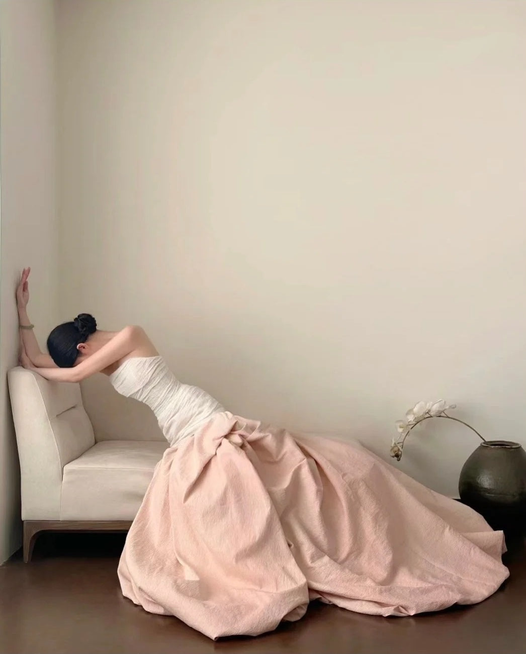 Robe de soirée longue en tulle, élégante et tendance, blanche et rose, robe de mariée gh4173