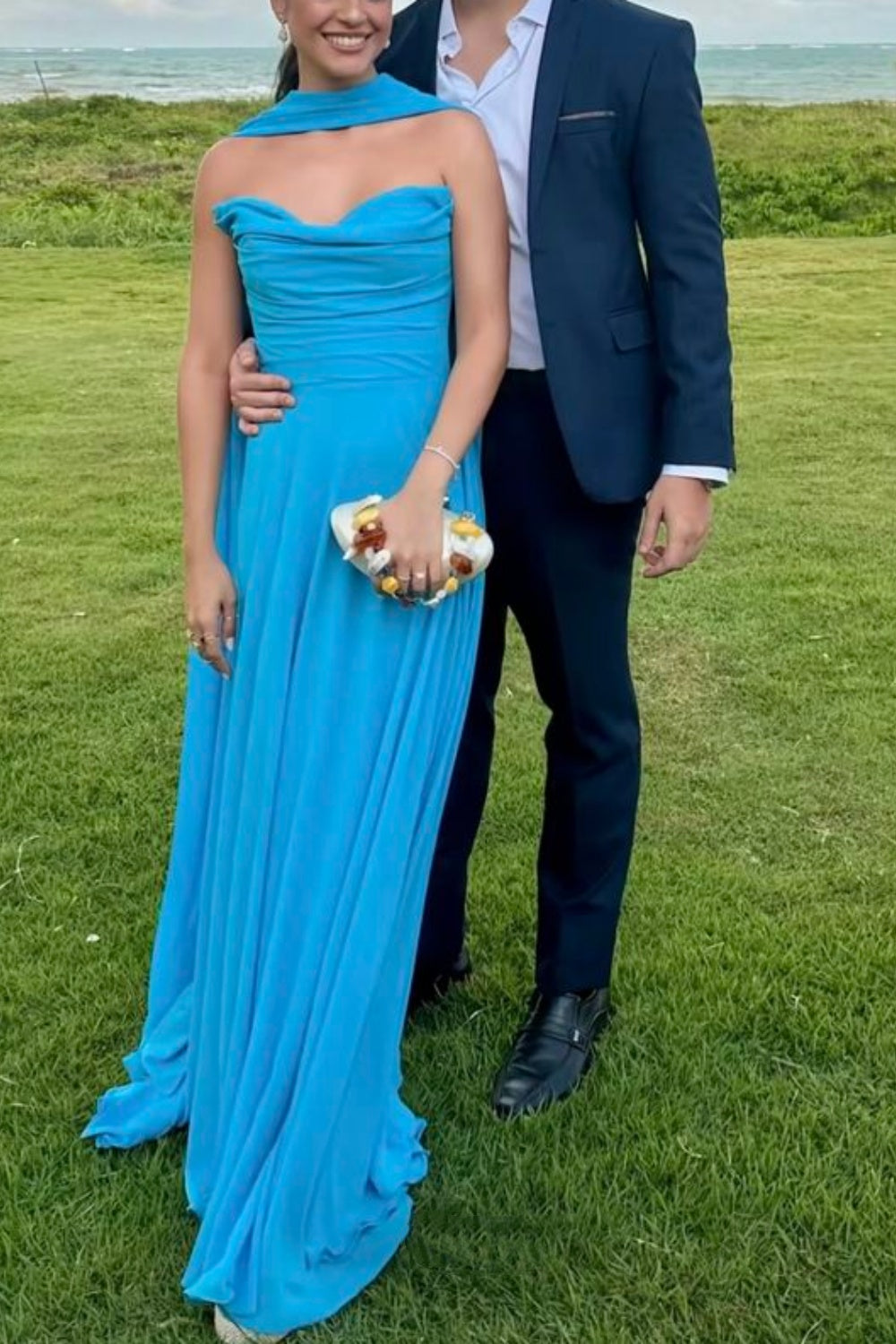 girlhomeshops-Blaues, schlichtes, modisches Hochzeitsgastkleid, Ballkleid gh5920