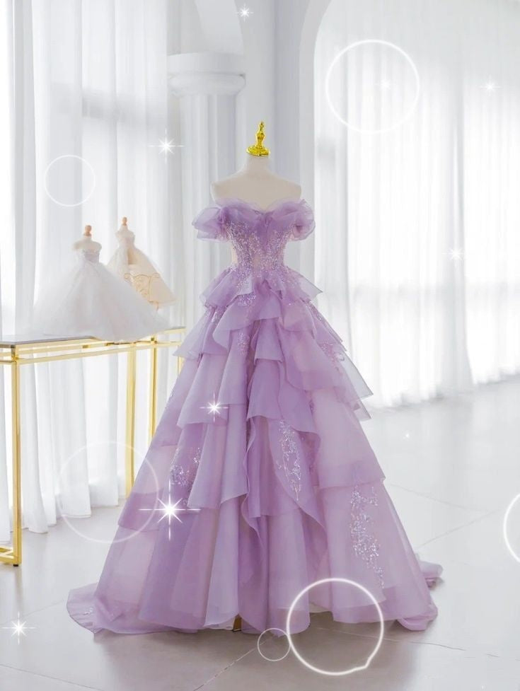 Purple Fairy Gorgeous Elegant Fashion A-Line Off-the-shoulder Long Tulle Ball Gown Evening Dress gh3462