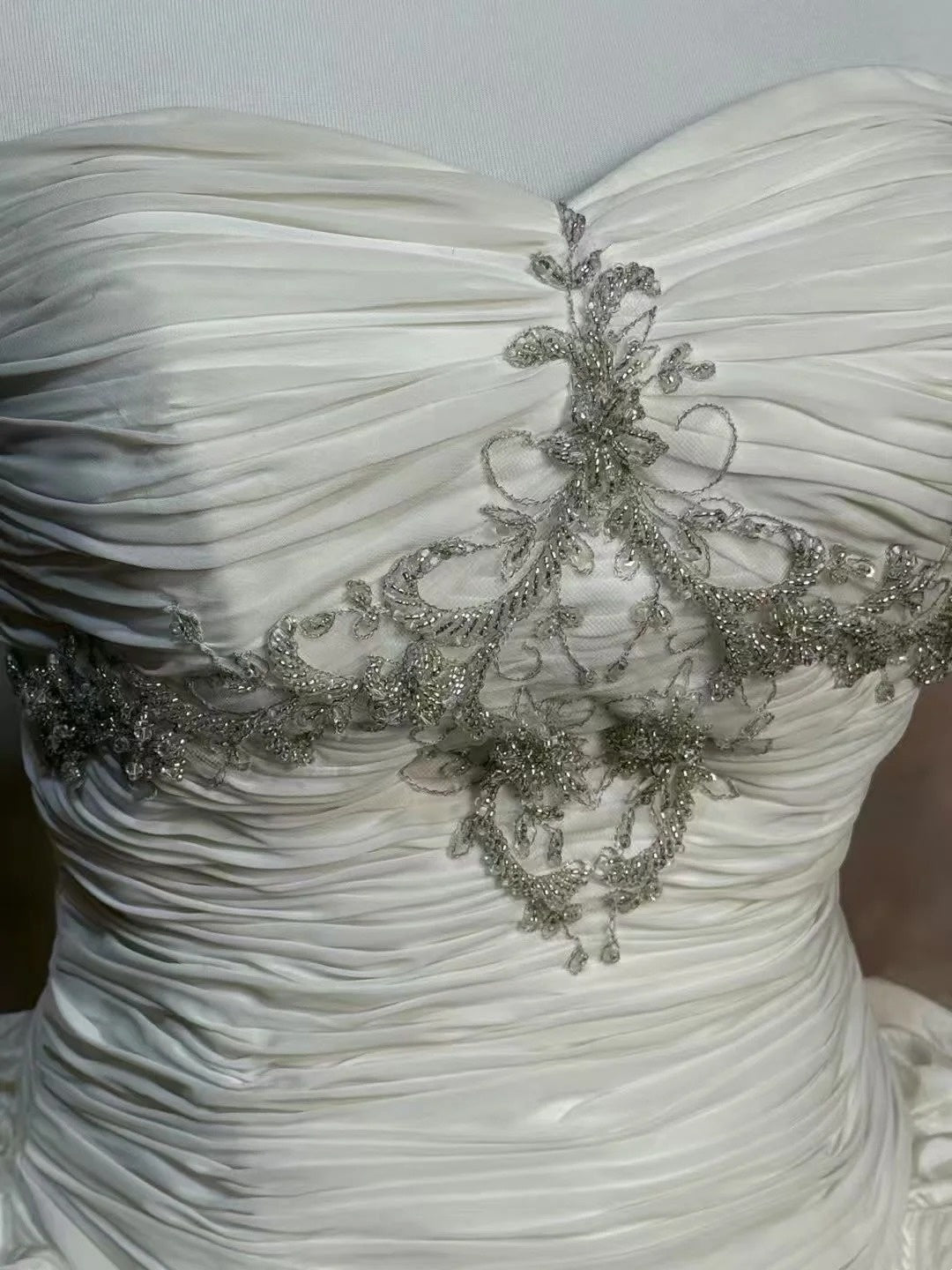 girlhomeshops-White, Delicately Beaded Long Satin Wedding Dress gh6291