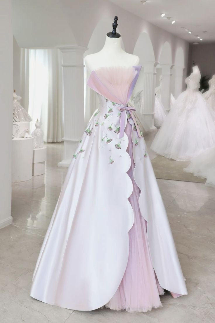 Pink Floral Elegant Long Tulle Ball Gown Evening Dress Party Dress gh4917