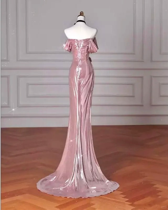 ✨Girlhomeshops-Pink Fashion Long Satin Mermaid Slim Fit Evening Dress Birthday Party Dress gh4990