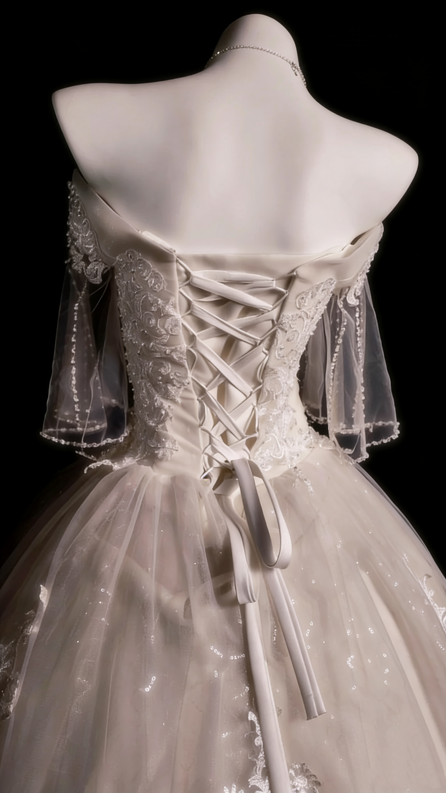 Luxury Court Style Satin & Tulle Floor-Length Ballgown Off-Shoulder Beaded Embroidery Train Wedding Dress - Ceremony Gown for Wedding & Engagement Banquet gh6494