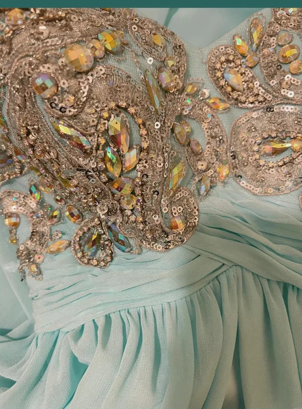 Robe de soirée longue en mousseline de soie, magnifique robe sirène à perles bleues, gh4441