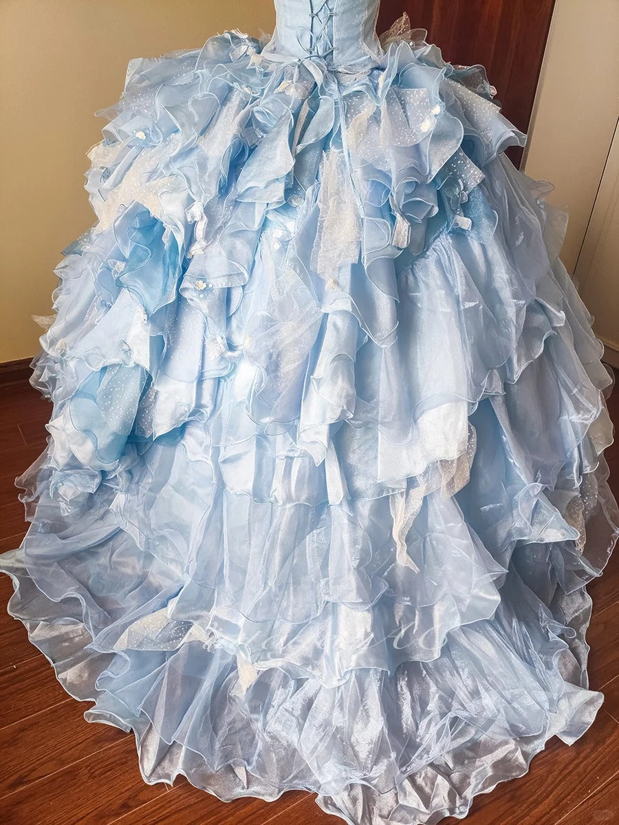 Girlhomeshops - Robe de bal longue en tulle à fleurs bleues gh5299