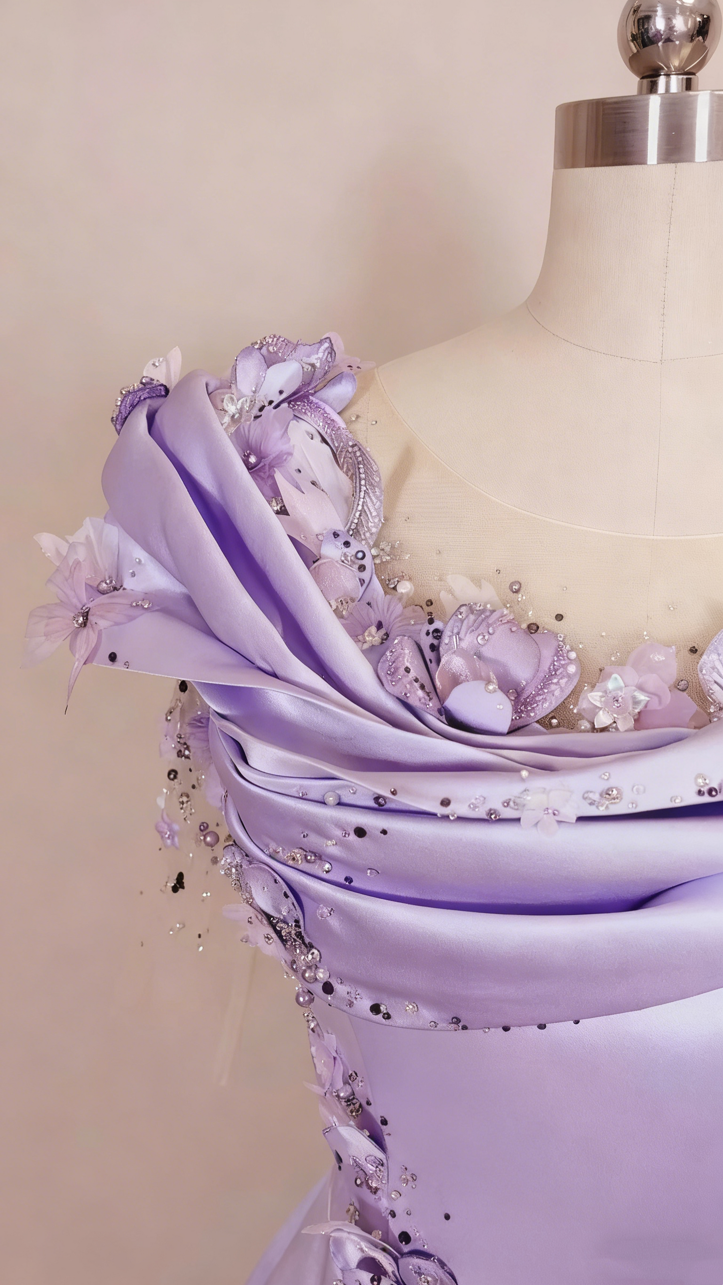 Formal Dress Lilac Satin Off-the-Shoulder 3D Flower Train Gown gh6388