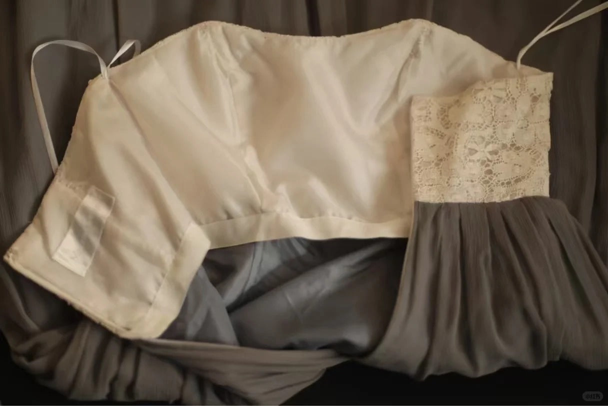 Gray Lace Vintage Homecoming Dress Short Chiffon Face Ball Gown gh4497