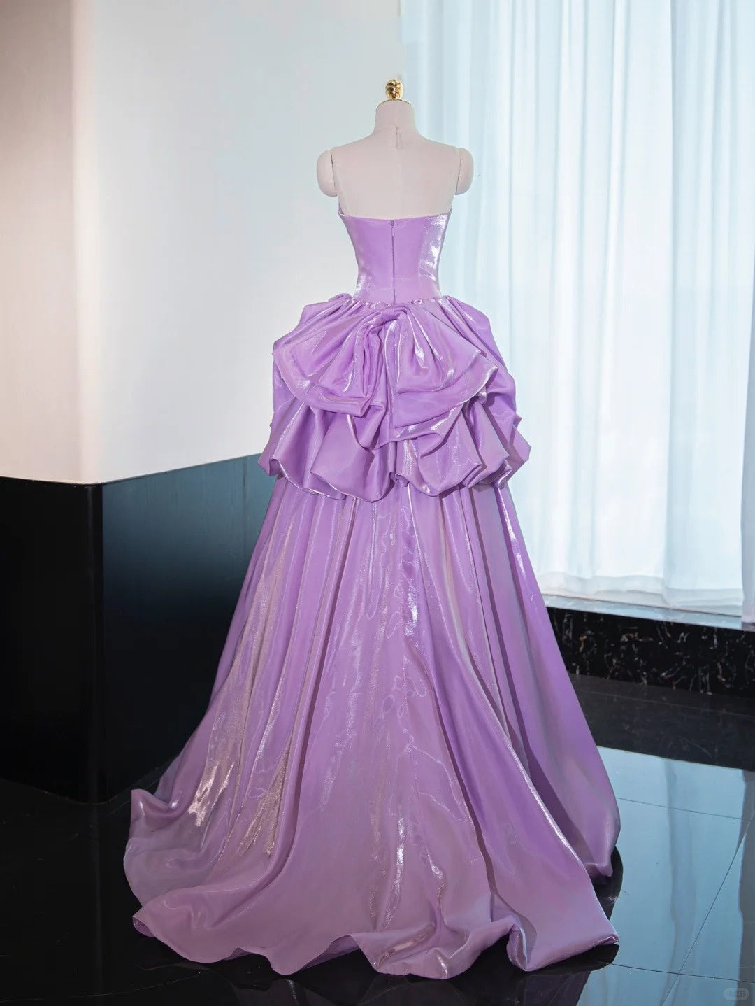Robe de soirée longue en satin violet, style princesse, longueur au sol, gh4549