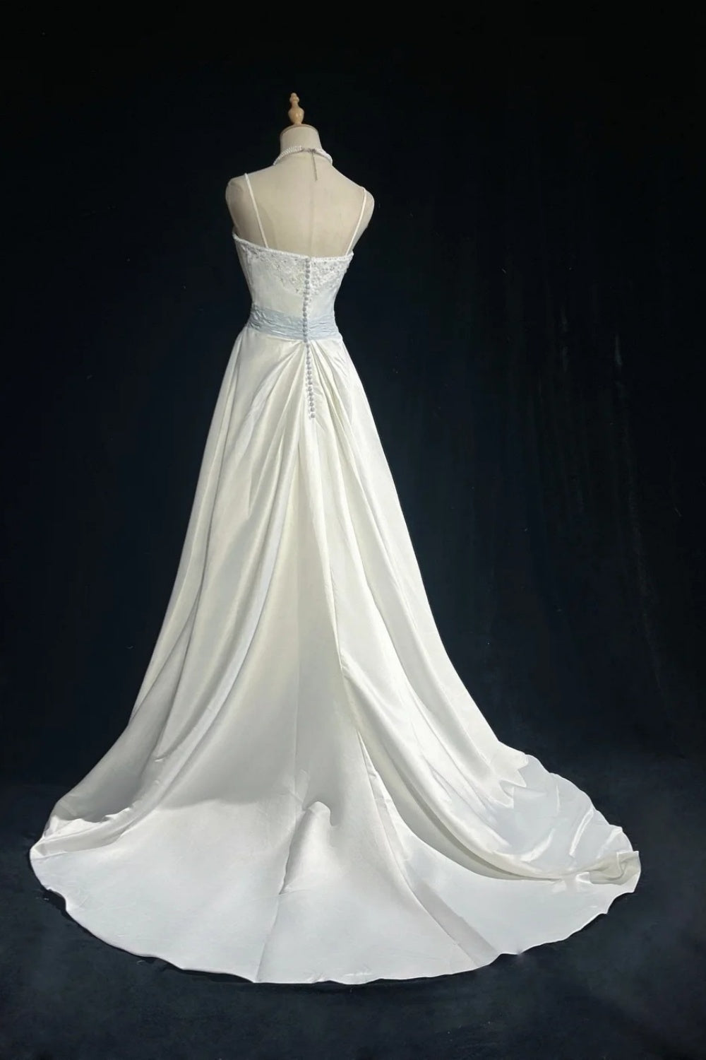 girlhomeshops-White And Blue Satin Long Dress With Delicate Beading gh6248