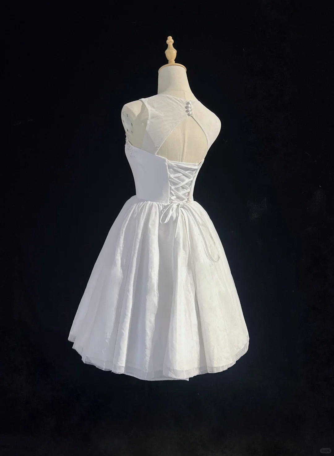 White pure simple beautiful sparkling fashion elegant exquisite rhinestone short mini backless floor length tulle homecoming prom dress evening dress party dress prom dress gh3865