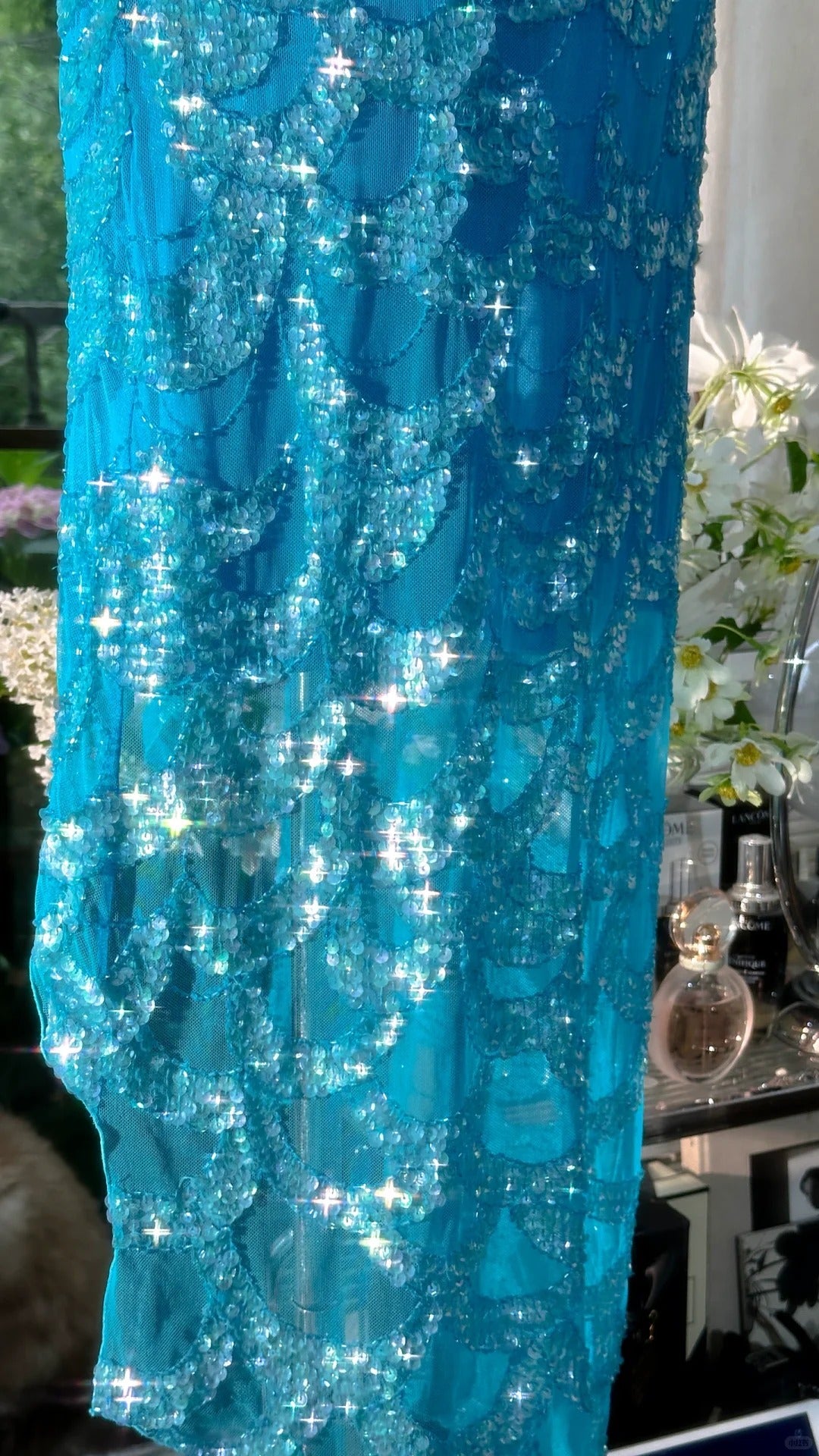 Blue Sparkling Ball Gown Long Chiffon Ball Gown Evening Gown Birthday Gown Wedding Gown gh4528