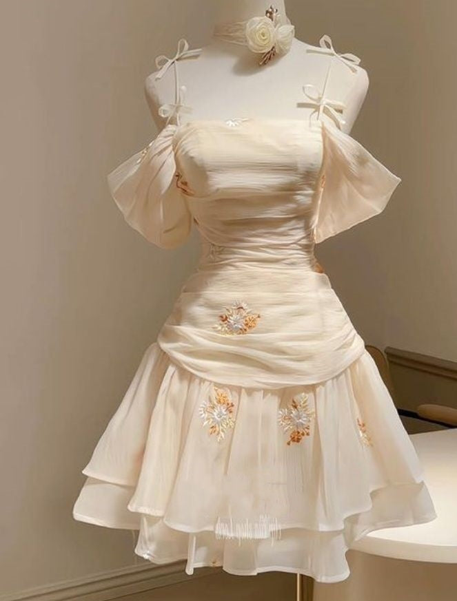 Girlhomeshops-Chiffon Spaghetti Strap Floral Short Homecoming Dress gh5141