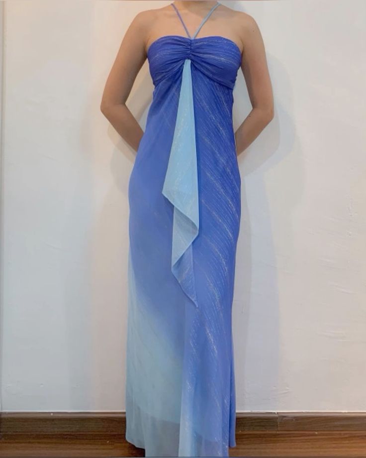 Girlhomeshops – Blaues, bodenlanges Ballkleid mit Hosenträgern und Farbverlauf, modisches, langes Chiffon-Abschlusskleid, gh5517