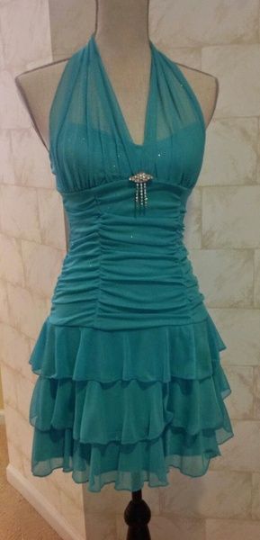 Girlhomeshops-Blue halter ruffle short chiffon homecoming dress birthday party dress gh5025