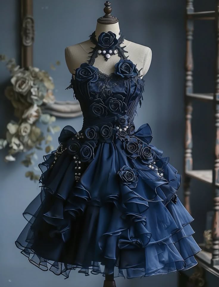 Blue floral ruffle short tulle homecoming dress prom dress birthday party dress gh4915