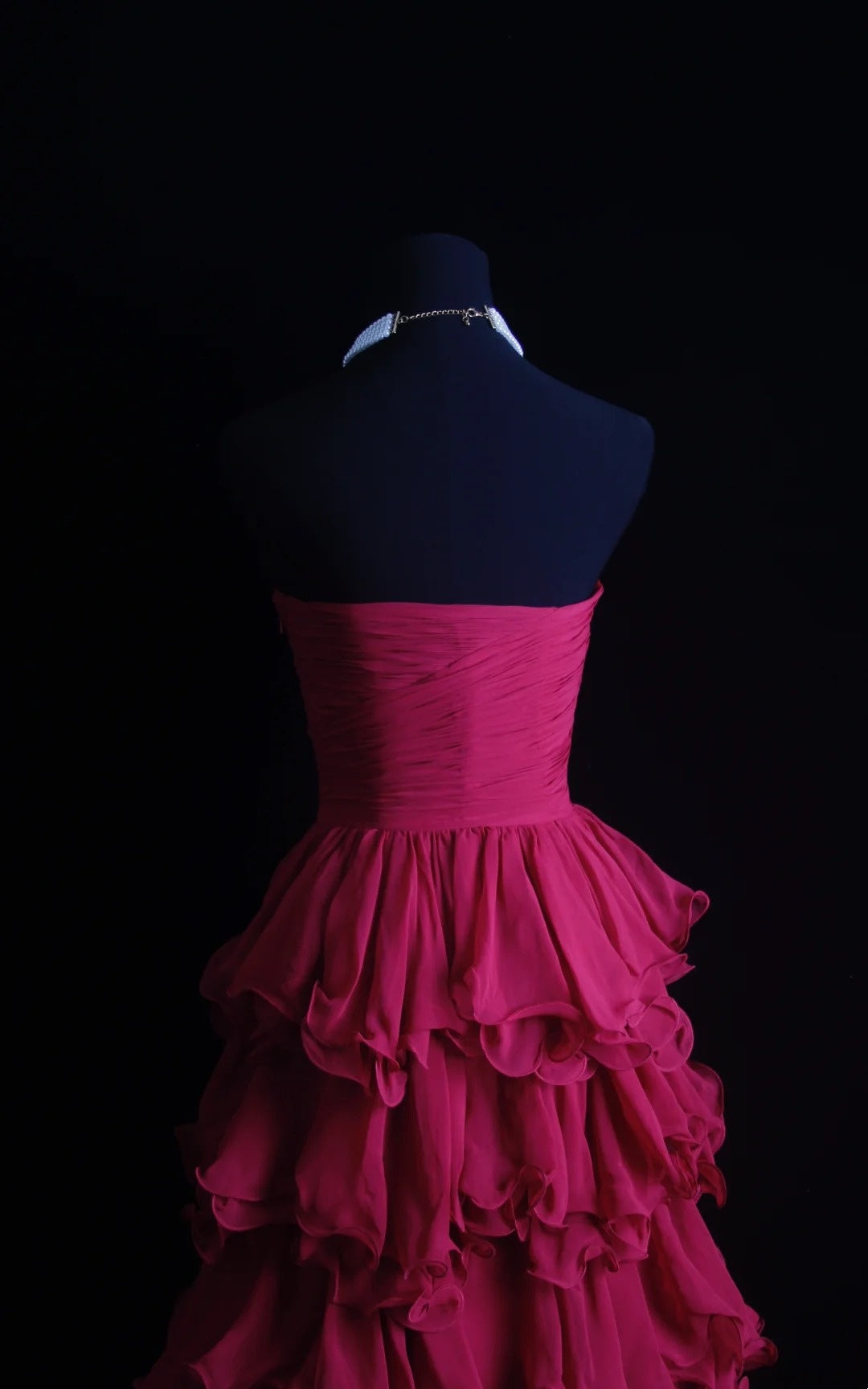 girlhomeshops-Fuchsia Chiffon Sleeveless Floor-Length Tiered Ruffled Evening Gown gh6304
