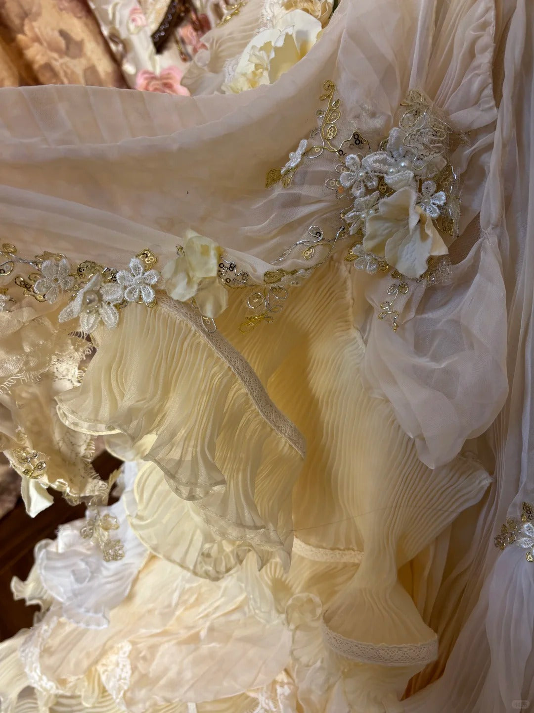 Gelbes langes Ballkleid mit Blumenmuster und Perlen aus Tüll, Abendkleid für Erwachsene, Hochzeitskleid gh4572