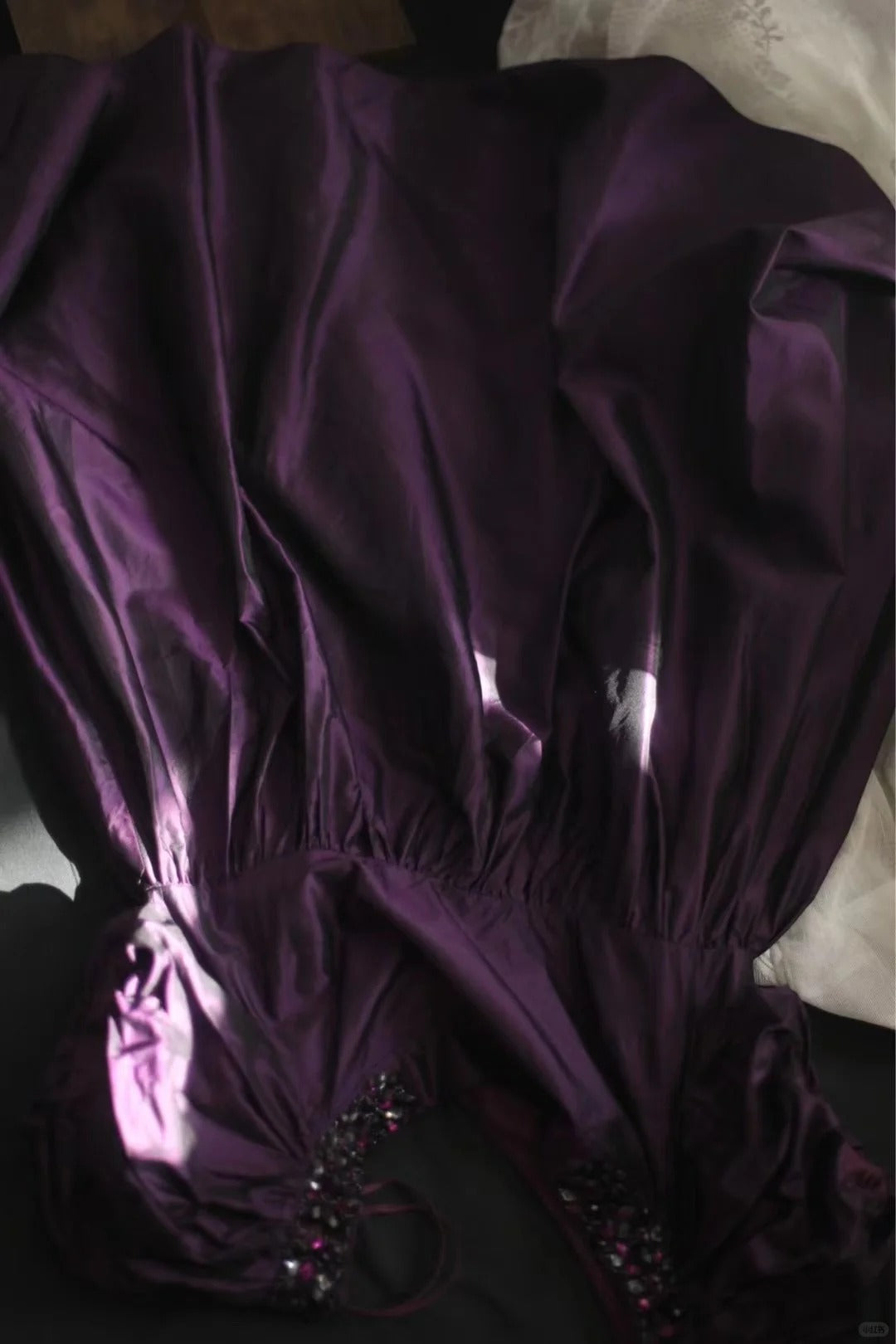 Purple Beaded Vintage Homecoming Dress Short Satin Prom Dress Evening Dress Graduation Dress gh4496