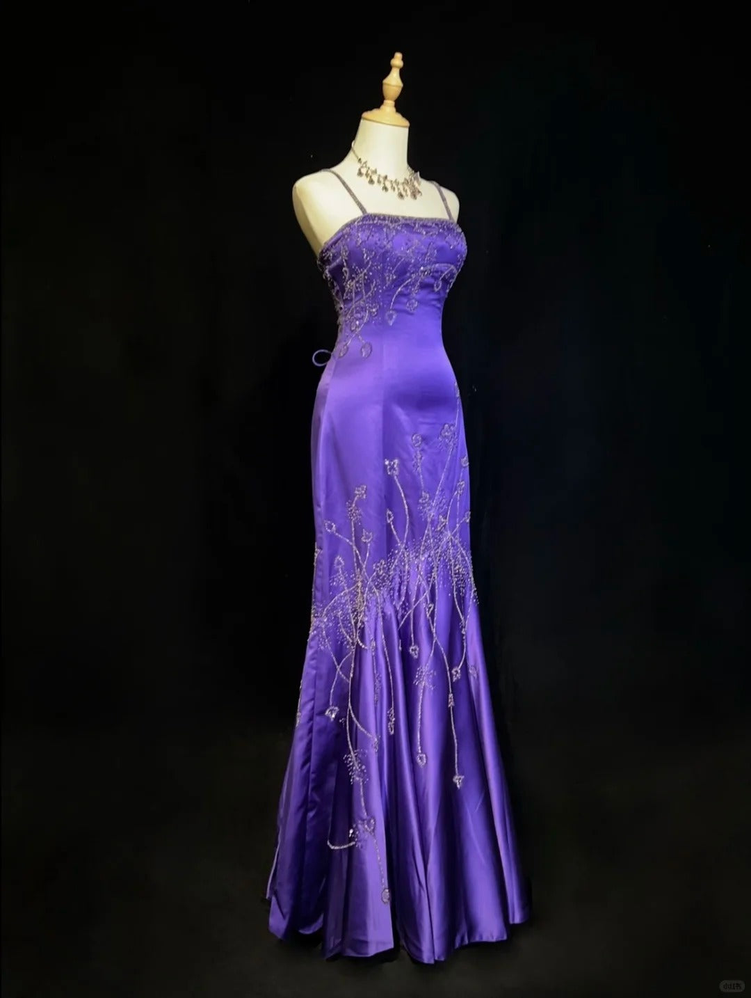 Purple Gorgeous Vintage God Shining Elegant Exquisite Rhinestone Beaded Satin Long Floor Length Slim Fairy Ball Gown Evening Dress Party Dress Prom Dress gh3853