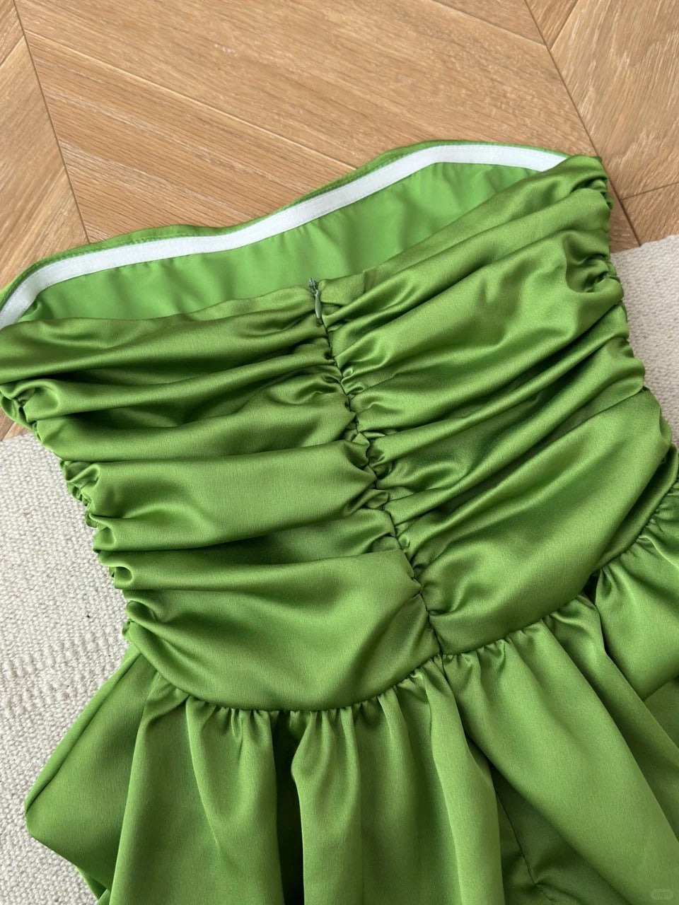 Green cute sweet tube top short satin homecoming dress birthday party dress holiday small dress gh3944