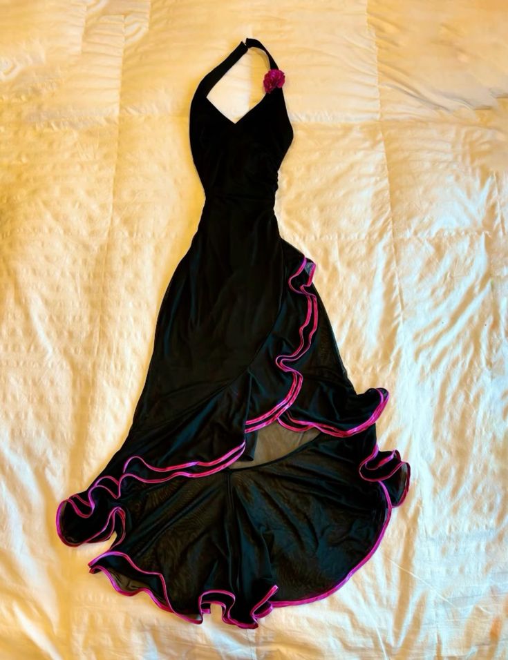 Black elegant flower sling long purple flowing ruffled prom dress evening dress dance dress gh3212