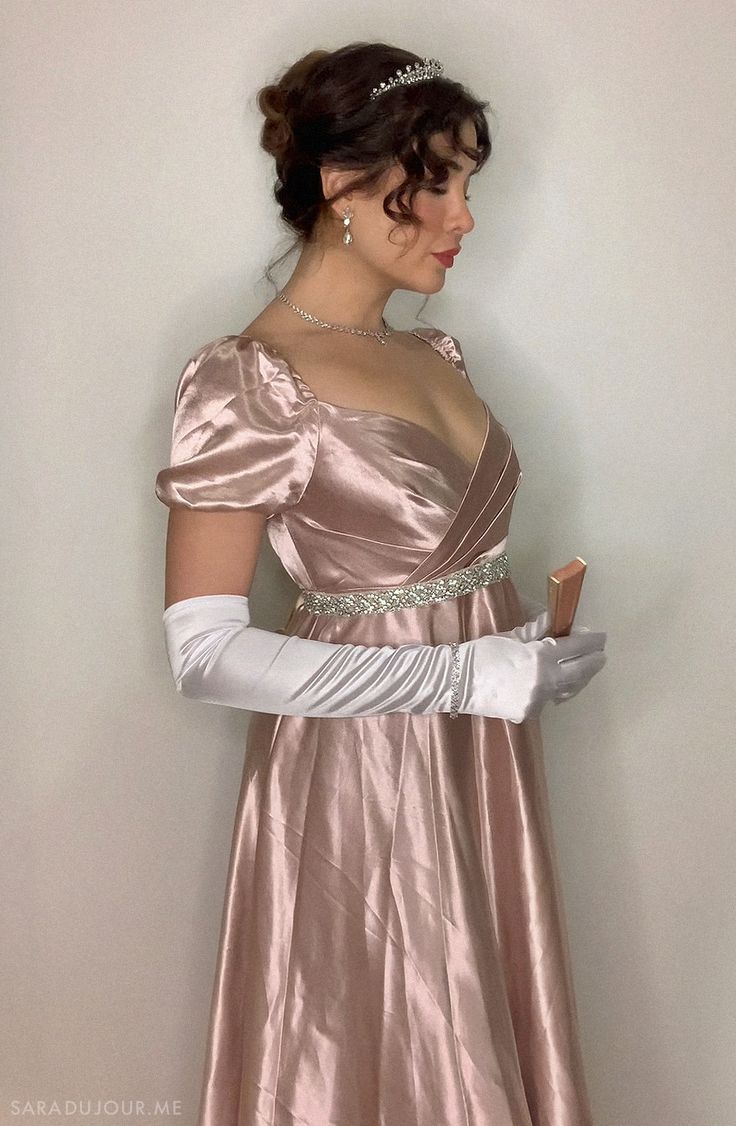 Pink vintage long satin formal high waist empire dress Prom dress evening dress party dress gh4900