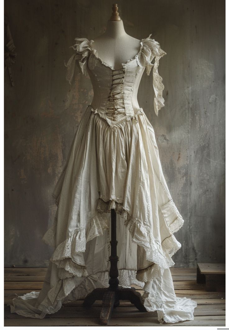 Cremefarbenes, gestuftes Vintage-Kleid mit Schnürung gh6394