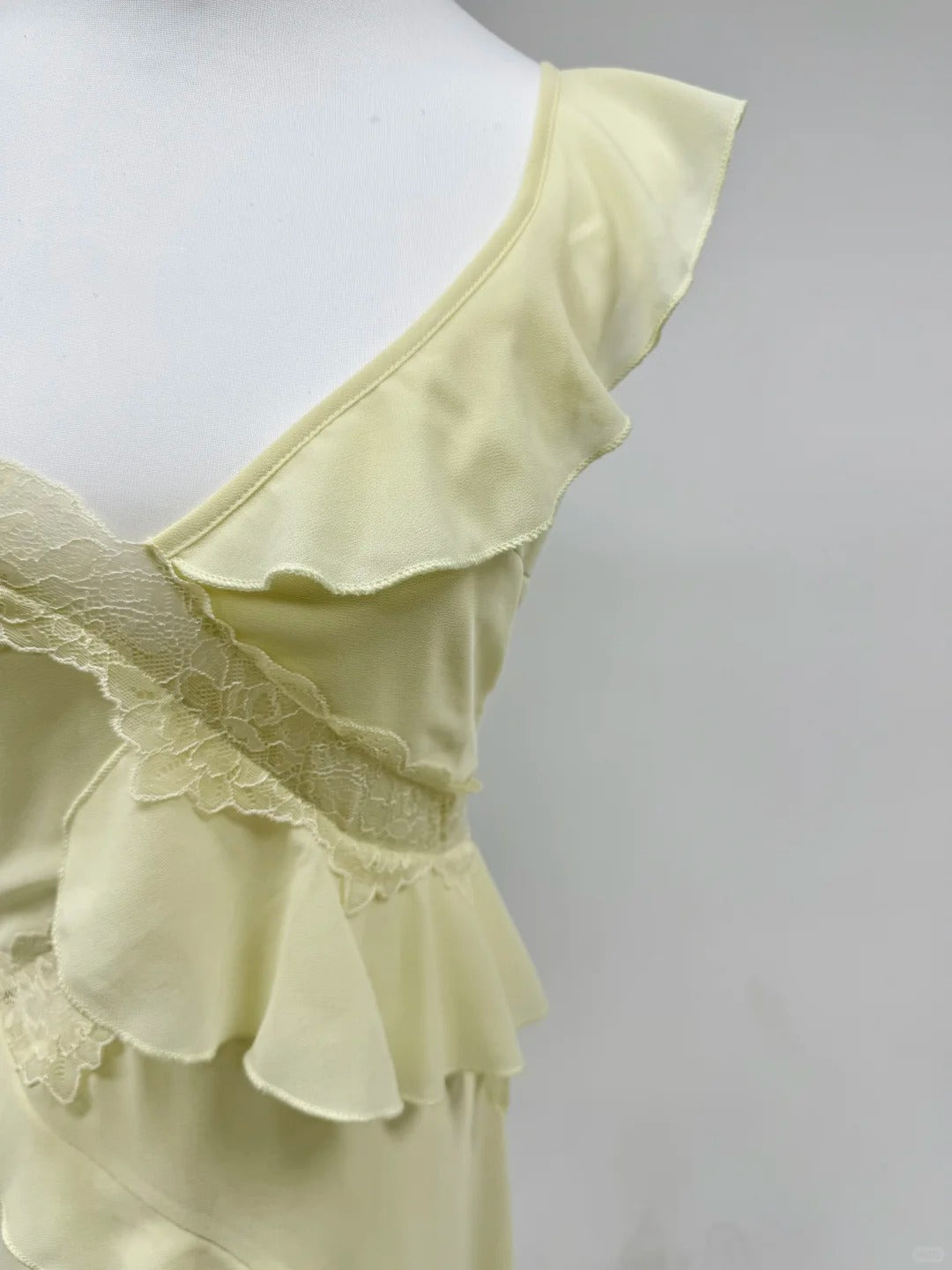 Girlhomeshops-Gelbes Chiffon-Langballkleid mit Rüschen, Geburtstagspartykleid, gh5421