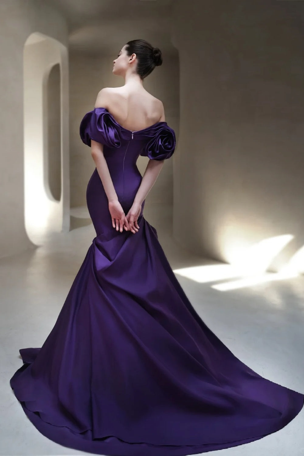 girlhomeshops-Purple Elegant Long Satin Train Prom Dress gh6236