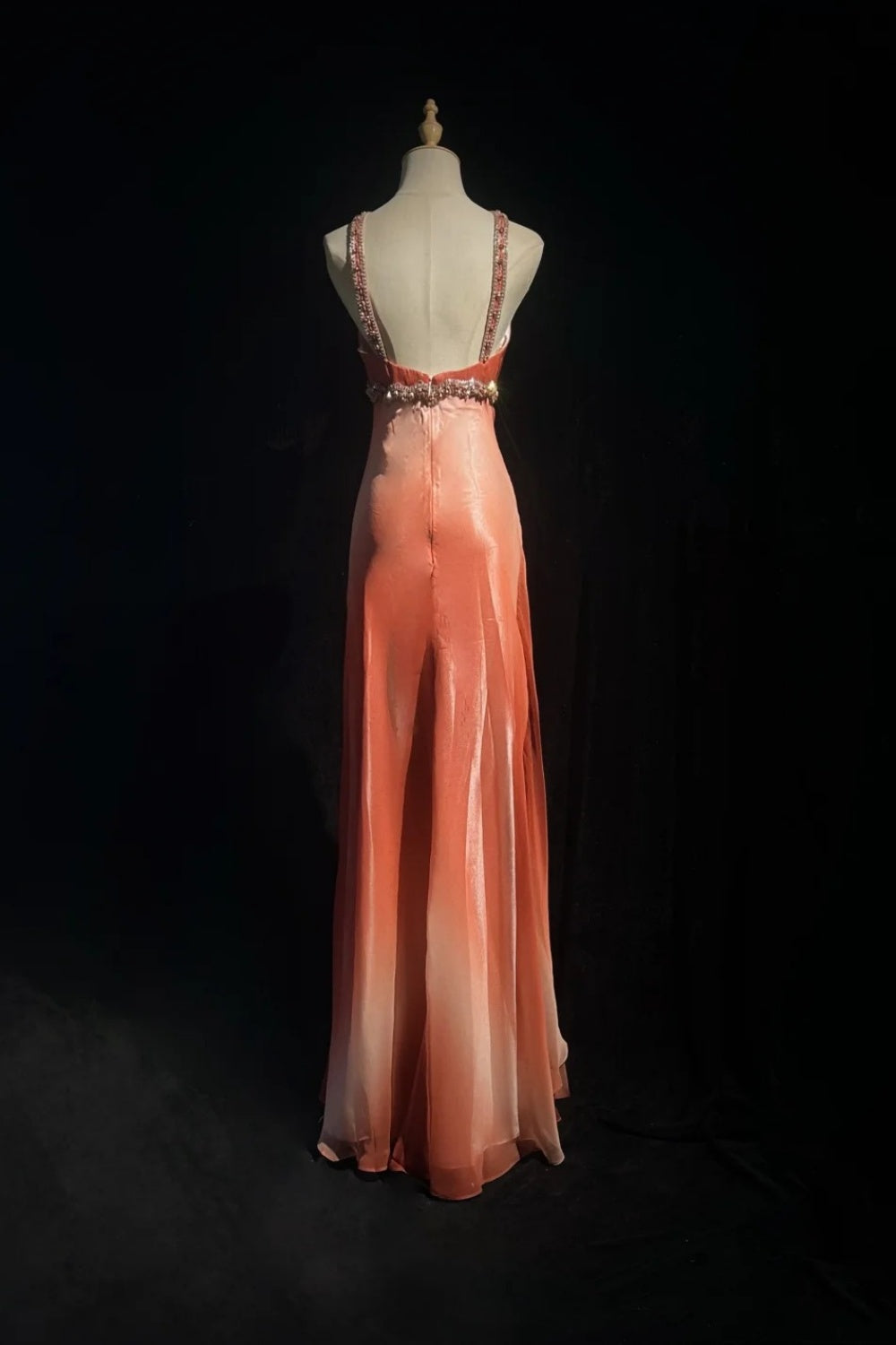 girlhomeshops-Orange Elegant Gradient Beaded Long Chiffon Prom Dress gh6246
