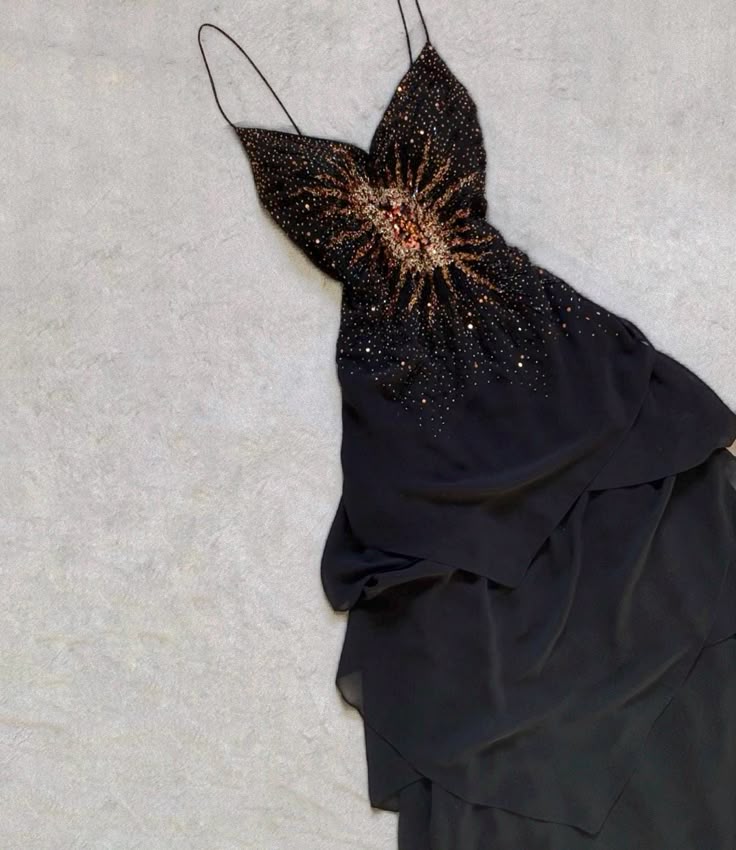 Black vintage fashion beaded spaghetti strap long chiffon formal prom dress, evening dress, party dress gh3502