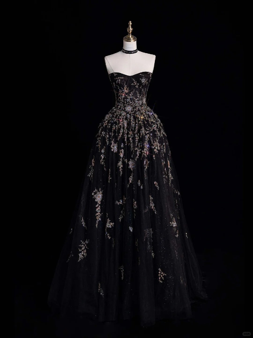 Robe de soirée longue noire, magnifique, brillante, élégante, en tulle pailleté, longueur au sol, robe de bal, haut de gamme, gh4379